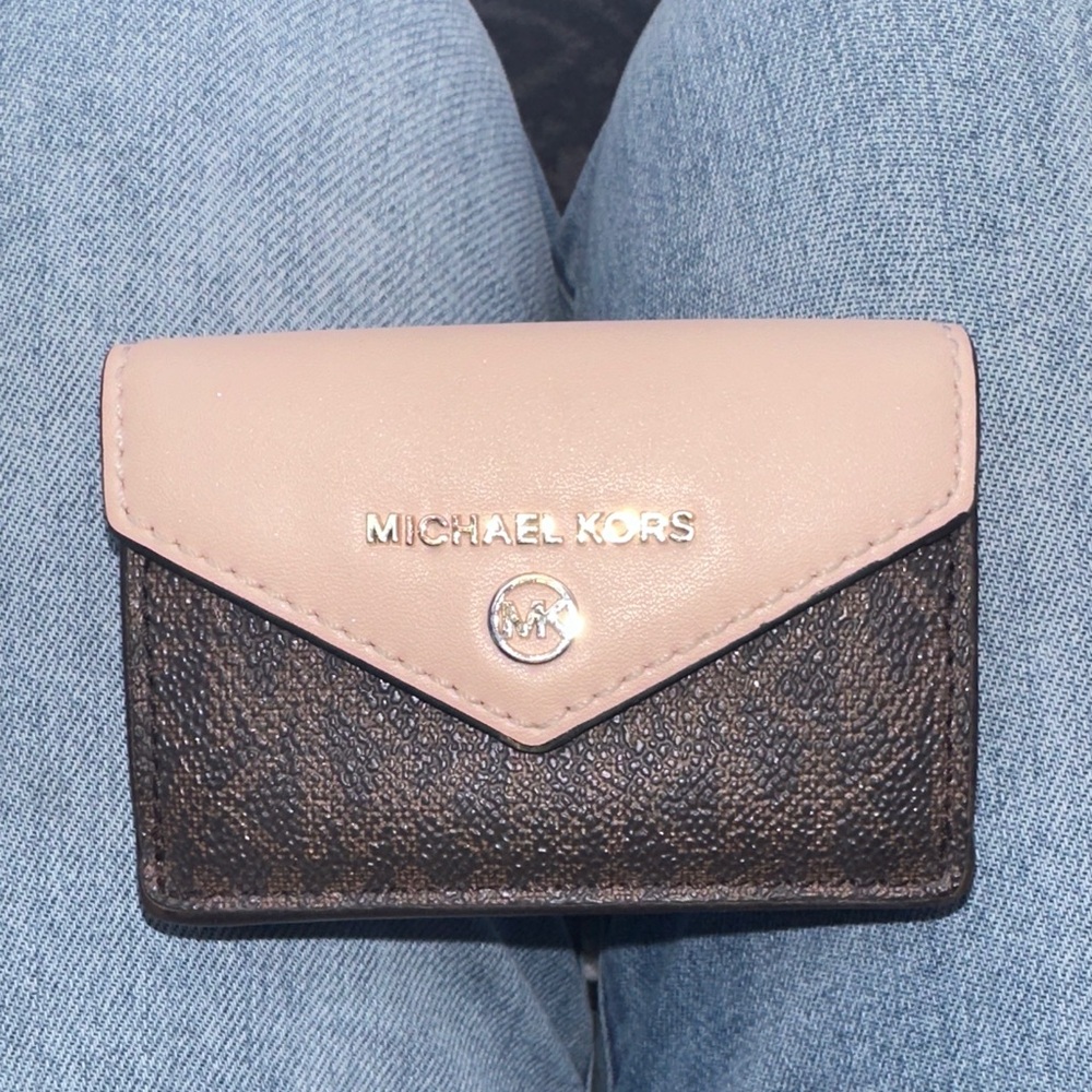 Michael Kors Dark Brown black and tan Compact wallet damaged